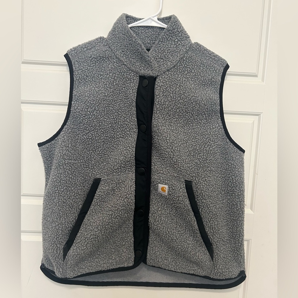 Carhartt Womens Large 12-14 Sherpa Fleece Vest Relaxed Fit Snap Front OV4995-W